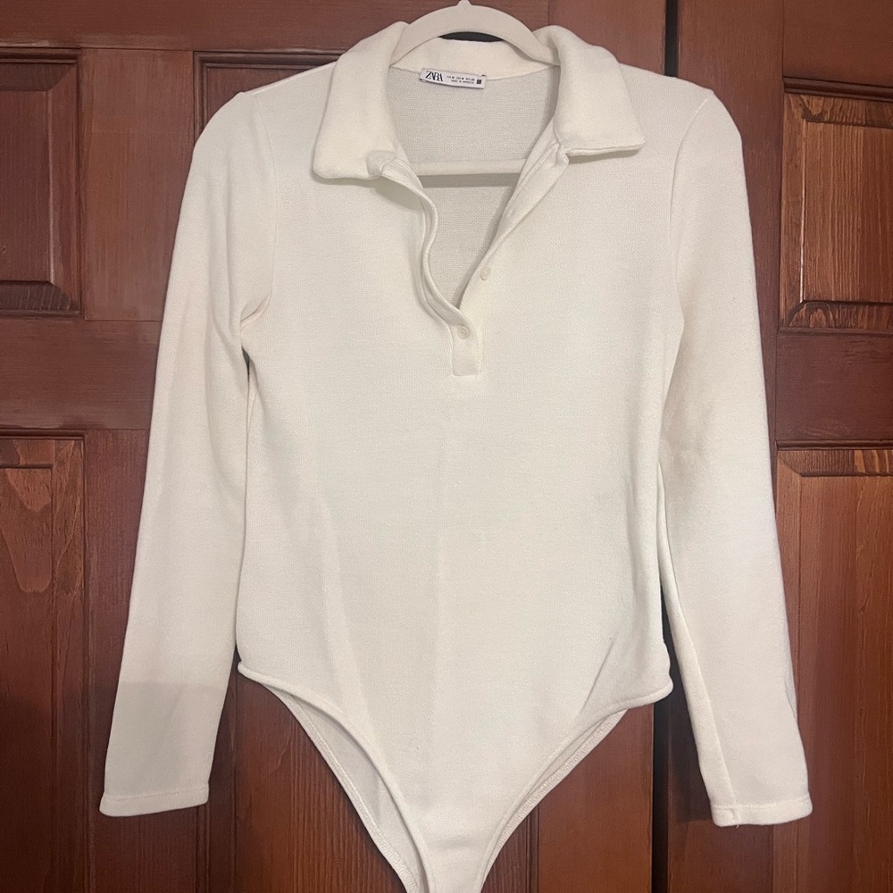 Zara Cream Long-Sleeve Polo Bodysuit